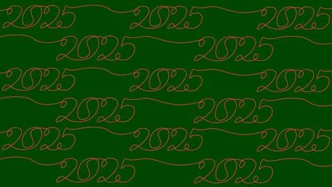 2025 New Year single continuous line seamless pattern. Holiday 스톡 일러스트