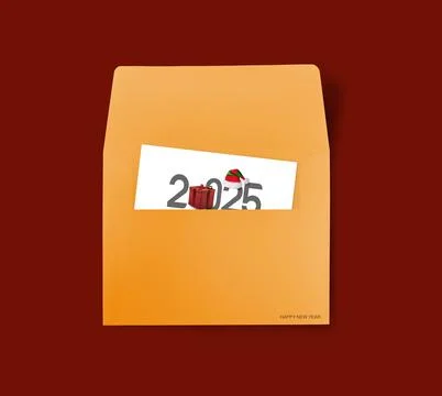 2025 New year text envelope concept on a red background concept series Stock Illustration