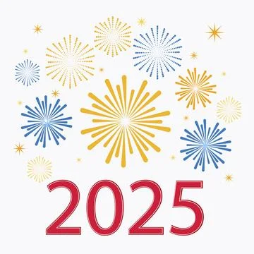 2025 New Year Text with Firework Event Celebration Vector Illustration. Stock Illustration