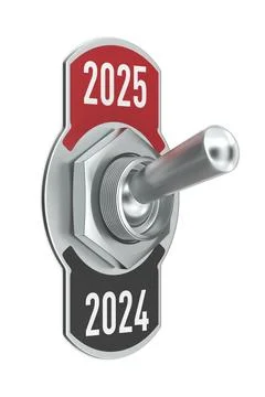 2025 new year. Toggle switch on white background. Isolated 3D illustration Ilustração Stock