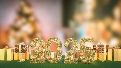 The 2025 number and gift box for new year or celebration concept 3d rendering Stock Illustration