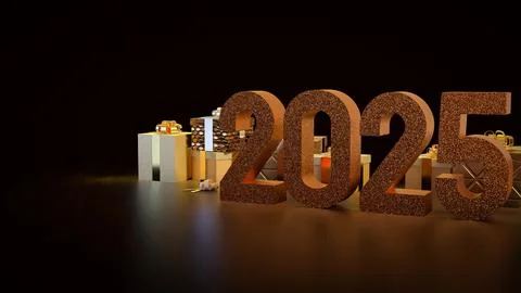 The 2025 number and gift box for new year or celebration concept 3d rendering Stock Illustration