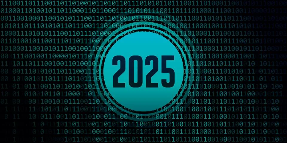 2025 number on digital binary code background 스톡 일러스트