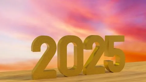 The 2025 number on wood table for new year or celebration concept 3d renderin Stock Illustration