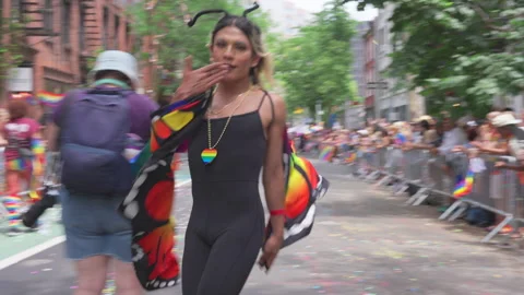 2025 NYC Pride March is opened on Fifth Avenue in New York City. Stock Footage 312837057