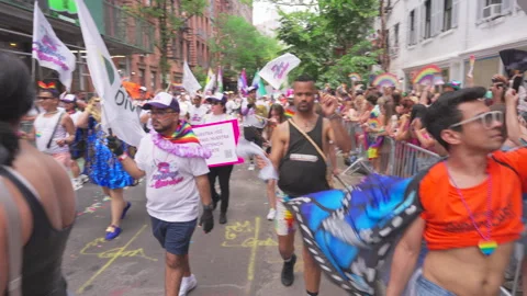 2025 NYC Pride March is opened on Fifth Avenue in New York City. Stock Footage 312837803