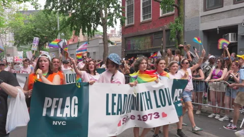 2025 NYC Pride March is opened on Fifth Avenue in New York City. Stock Footage 312840306