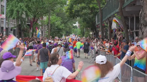 2025 NYC Pride March is opened on Fifth Avenue in New York City. Vídeos de archivo 312855107