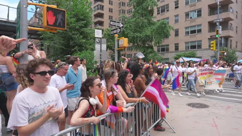 2025 NYC Pride March is opened on Fifth Avenue in New York City. Stock Footage 312915996