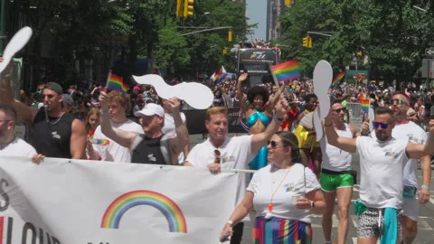 2025 NYC Pride March is opened on Fifth Avenue in New York City. Stock Footage 313008161