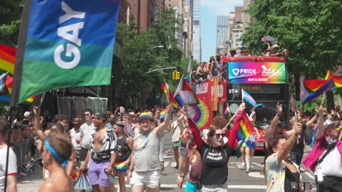 2025 NYC Pride March is opened on Fifth Avenue in New York City. Video stock 313010357