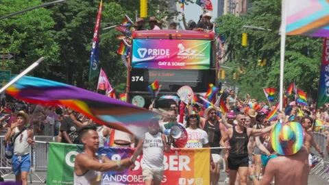 2025 NYC Pride March is opened on Fifth Avenue in New York City. Video stock 313011221