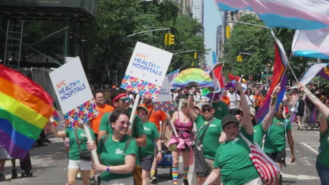 2025 NYC Pride March is opened on Fifth Avenue in New York City. Stock Footage 313011782