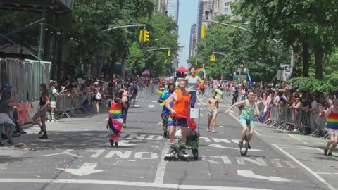 2025 NYC Pride March is opened on Fifth Avenue in New York City. Video stock 313015211