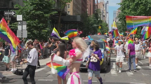 2025 NYC Pride March is opened on Fifth Avenue in New York City. Video stock 313018972