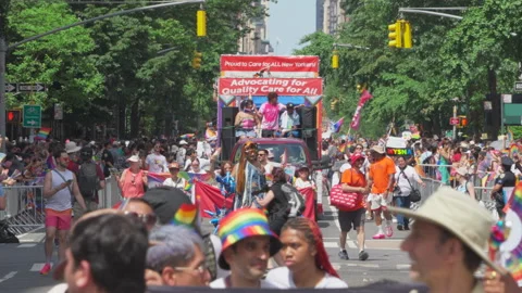 2025 NYC Pride March is opened on Fifth Avenue in New York City. Stock Footage 313019419