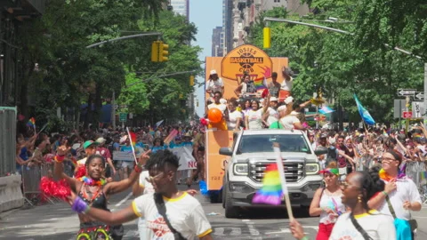 2025 NYC Pride March is opened on Fifth Avenue in New York City. Video stock 313021276