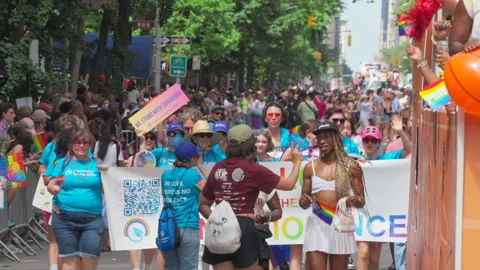 2025 NYC Pride March is opened on Fifth Avenue in New York City. Stock Footage 313021424