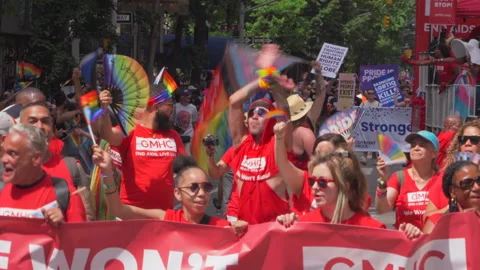 2025 NYC Pride March is opened on Fifth Avenue in New York City. Stock Footage 313035404