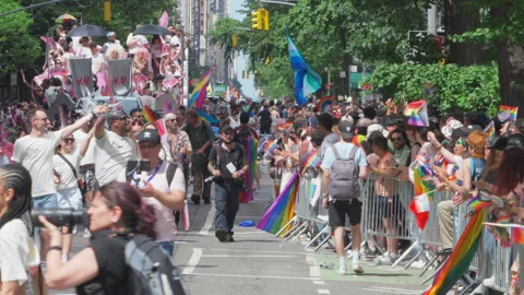 2025 NYC Pride March is opened on Fifth Avenue in New York City. Stock Footage 313036727