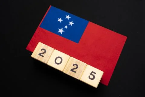 2025, Samoa Flag with date block Stock Photos