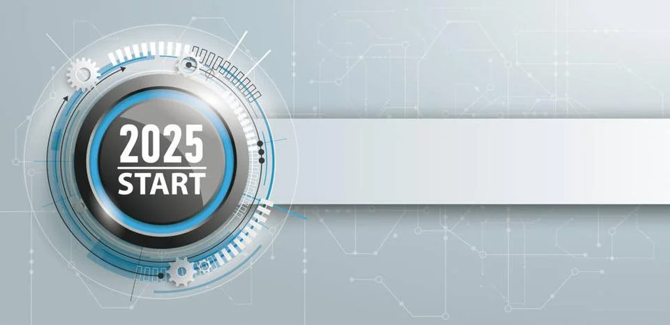 2025 Start Button Circuit Board Banner Button with banner and text 2025 St... Stock Photos