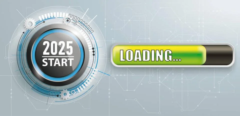 2025 Start Button Circuit Board Loading Banner Button with progress bar an... Stock Photos