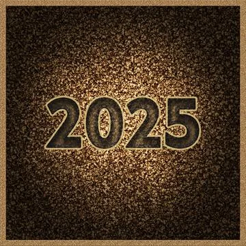 2025 text in 3D on gold glitter background within a gold frame Stock Illustration