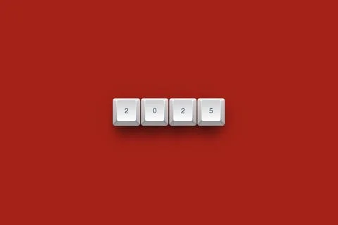 2025 text on a 3d keyboard button with shadow concept series Stock Illustration