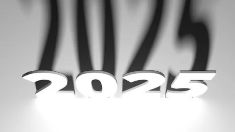 2025 text with dramatic lights and shadows 3d rendering Stock Illustration