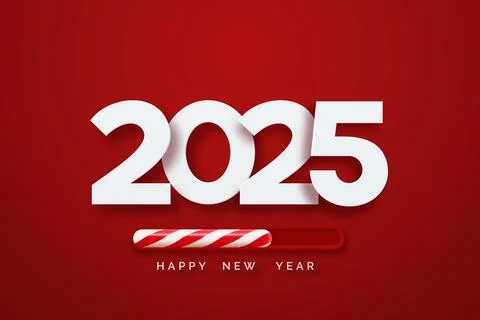 2025 text on a red background with a candy cane themed progress bar Stock Illustration