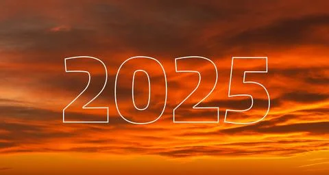 2025  text with stroke in front of cloudy sky concept series Stock Illustration