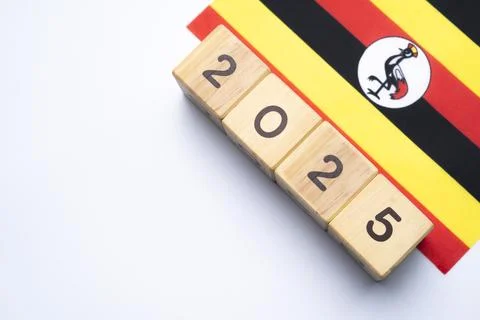 2025, Uganda, Uganda flag with date block Stock Photos