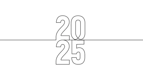 2025 vertically year continuous line art animation on white black background Stock Footage 312544794