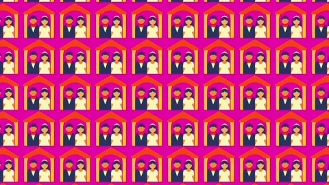 2025 Wedding Pattern Background with Bride and Groom Icons on Pink Stock Footage 344909036