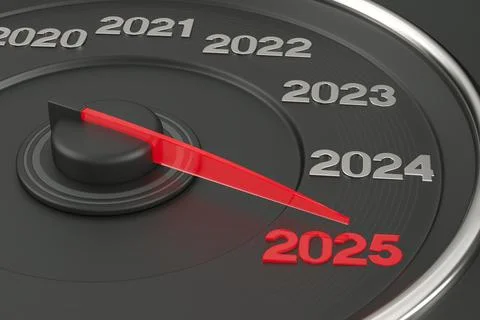 2025 year car speedometer.  3D illustration Stock Illustration
