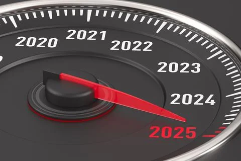 2025 year car speedometer.  3D illustration Stock Illustration