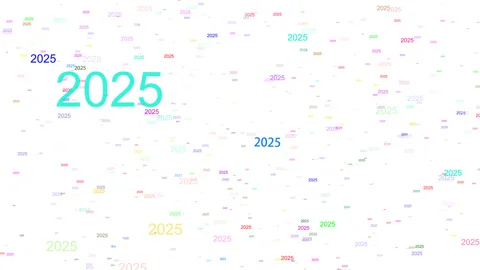 2025 year flying through elements with white background Happy New Year Stock Footage 295522696