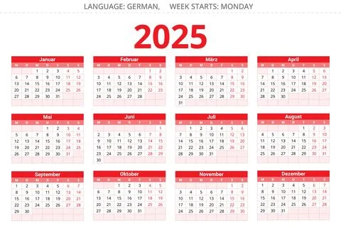 2025 year german calendar. Vector illustration for Germany. Design template.. Stock Illustration