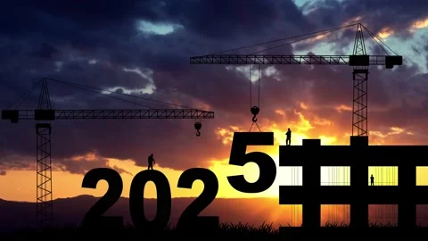 2025 Year number with cranes while engineers. Stock Footage 232775322