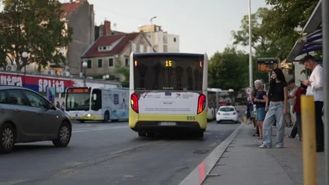 2025.09.12. - Split, Croatia: Commuters at a local bus stop. Editorial use. Stock Footage 336691804
