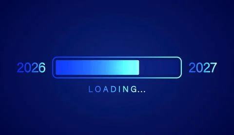 2026 to 2027 Blue Gradient Loading Progress Bar on Dark Background Ilustração Stock