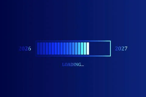 2026 to 2027 Blue Striped Loading Progress Bar on Dark Background イラスト素材