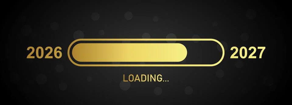 2026 to 2027 Gold Loading Progress Bar with Luxury Glow on Dark Background Stock Illustration