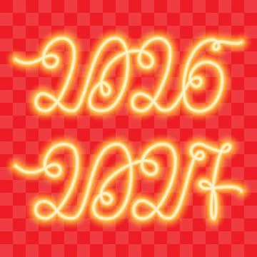 2026 2027 One Continuous Line Neon Glowing New Years Dates Chines New Year Stock Illustration