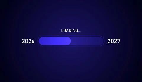 2026 to 2027 Purple Loading Progress Bar on Dark Gradient Background Ilustração Stock