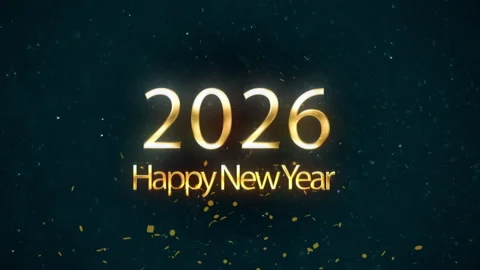 2026 animation Isolated on Black background, Festive illustration of golden Stock Footage 319828871