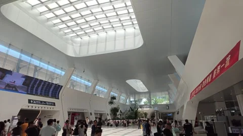 2026 Aug 02, Jiaxing. Crowd of passengers queuing for security check Stock Footage 344798696