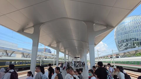 2026 Aug 02, Jiaxing. Crowd of waiting passengers Stock Footage 344799503