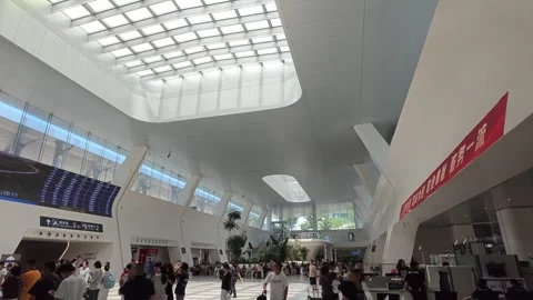 2026 Aug 02, Jiaxing. Crowds of passengers wait and queue Video stock 344798700